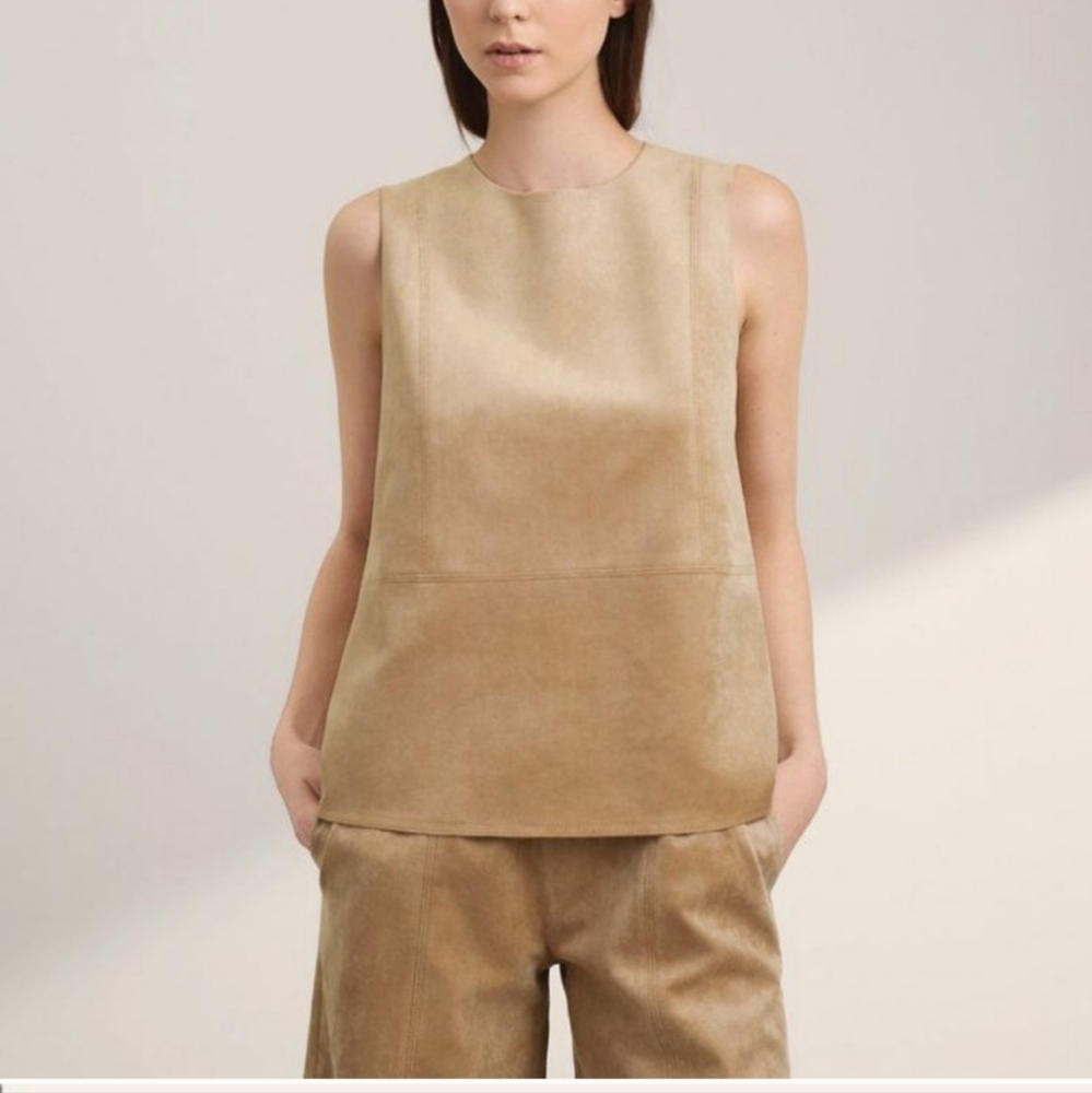 Aritzia Babaton Rolando tan faux suede sleeveless top NWOT
